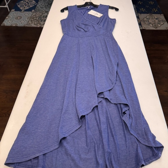 Halara Women’s Dress Deep V Neck Hi-Low Crossover Hem Flown Blue Sz M NWT - Picture 12 of 15